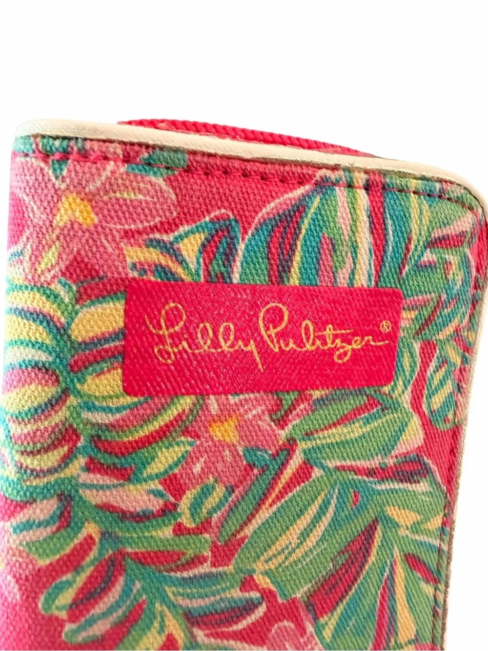Lilly Pulitzer Pink Tropical Wristlet Wallet Phone Case Strap Full Zip Preppy